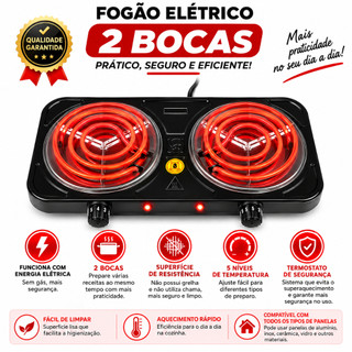 Fogareiro Elétrico 2 Bocas Portátil Camping Cooktop Cozinha 110v 220v