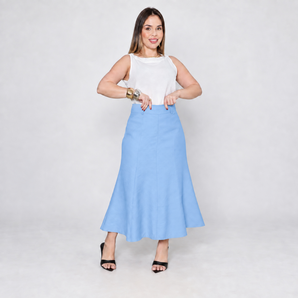 Saia Midi  feminino  tecido marrant sensorial