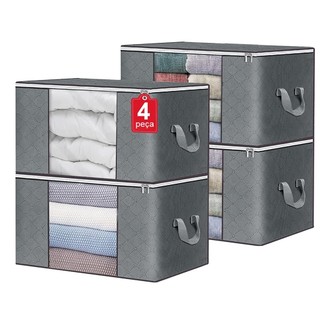 Kit 4 Caixa Saco Organizador Grande Edredom Cobertor Casaco Guarda Roupa Ecológico Anti-P…