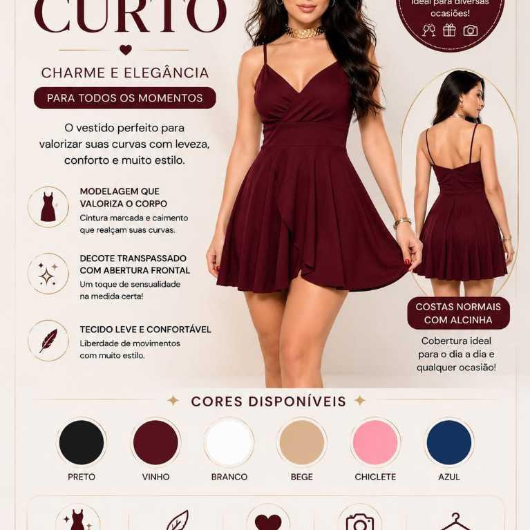 Vestido Curto Feminino Estilo Macacão Alça Fina Com Bojo Casual e Verão