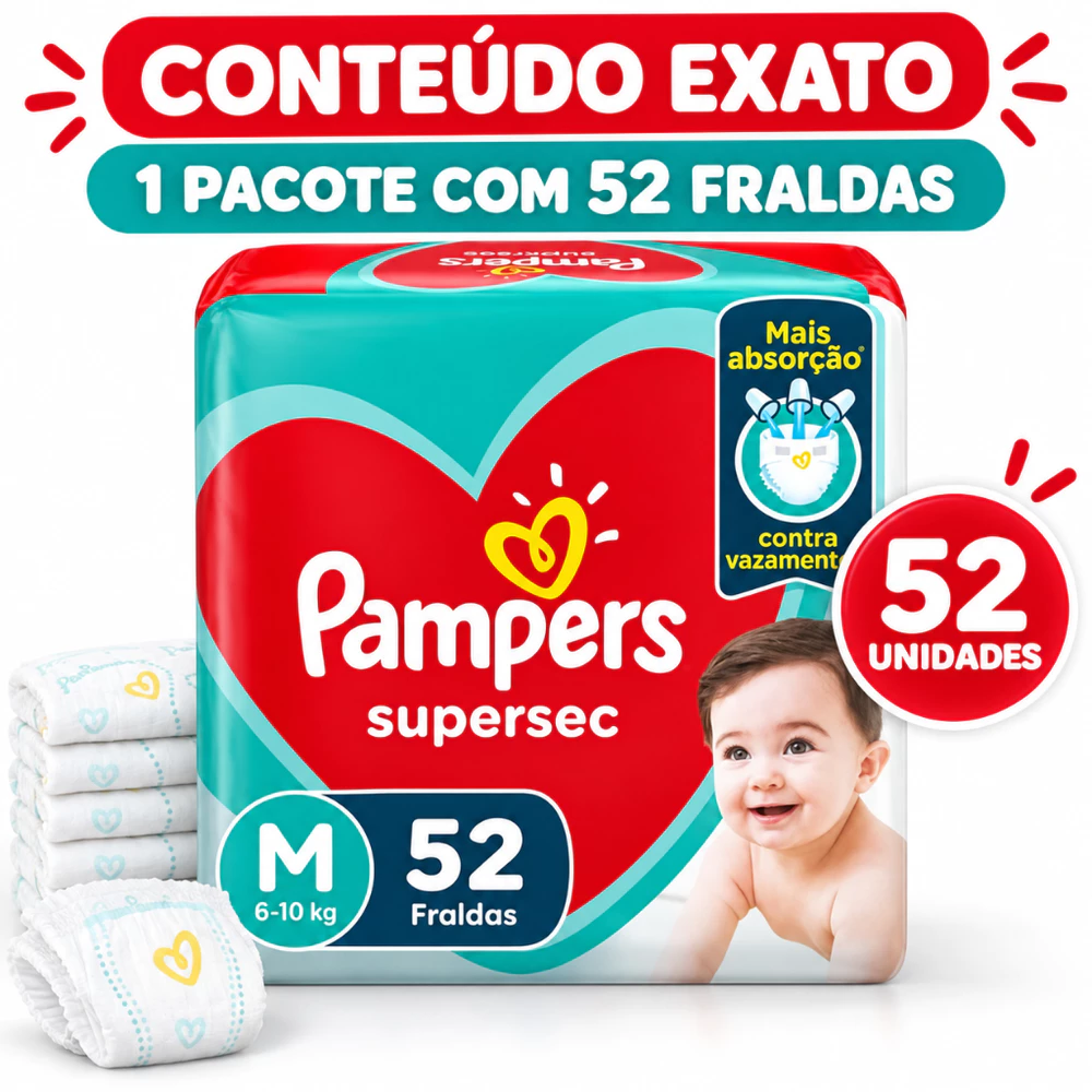 Fralda Pampers Supersec M 52 Unidades