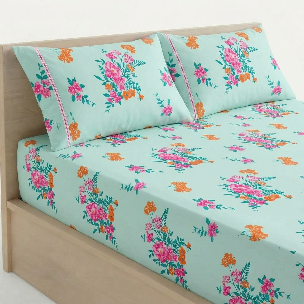 Jogo de Lençol Malha Roupa de Cama 3 Peças 100% Algodão Liso Estampado com Elástico Solteiro Casal Queen King