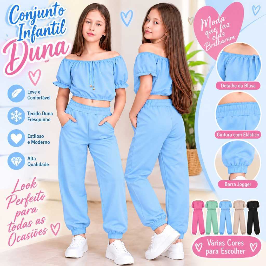 Conjunto Infantil Menina Duna Calça + Blusa Moda Infantil Confortável Estilosa Verão