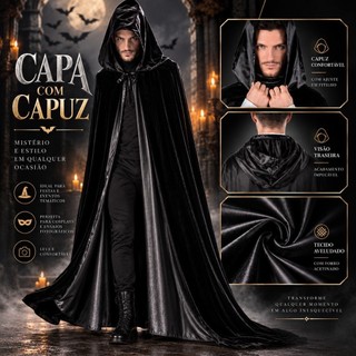 Capa De Bruxa Vampiro Drácula Halloween Capuz Adulto Luxo