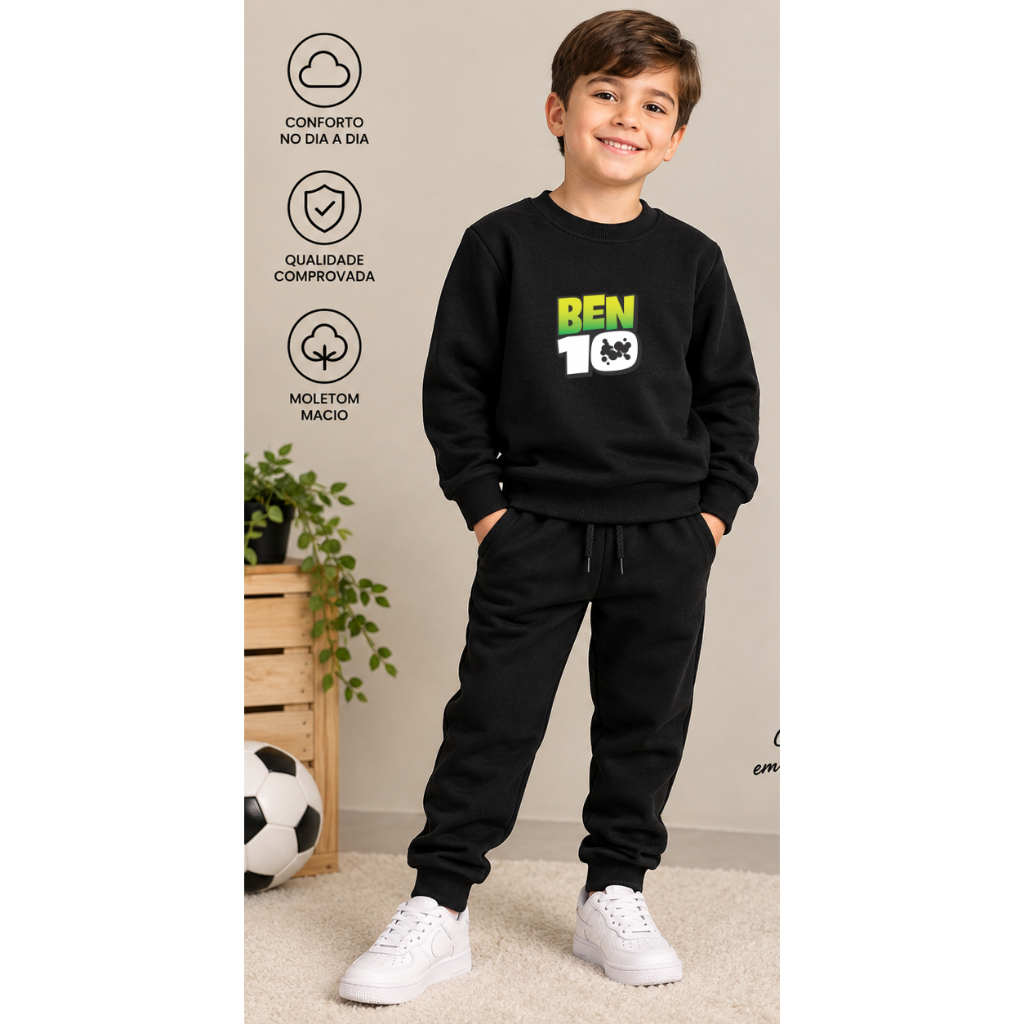 Conjunto Infantil Ben10 , Calça Flanelada e Blusa Gola Redonda Flanelada , Conjunto Confortavel e Estiloso