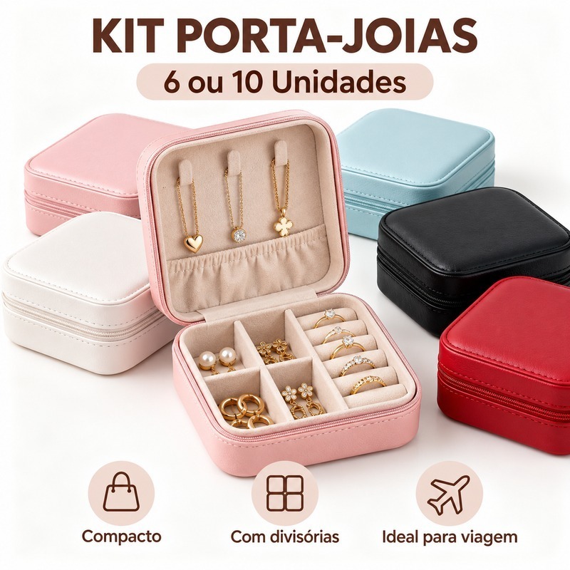 Kit Porta-Joias Compacto 6 ou 10 Unidades Organizador para Bolsa Viagem Anéis e Colares Q1