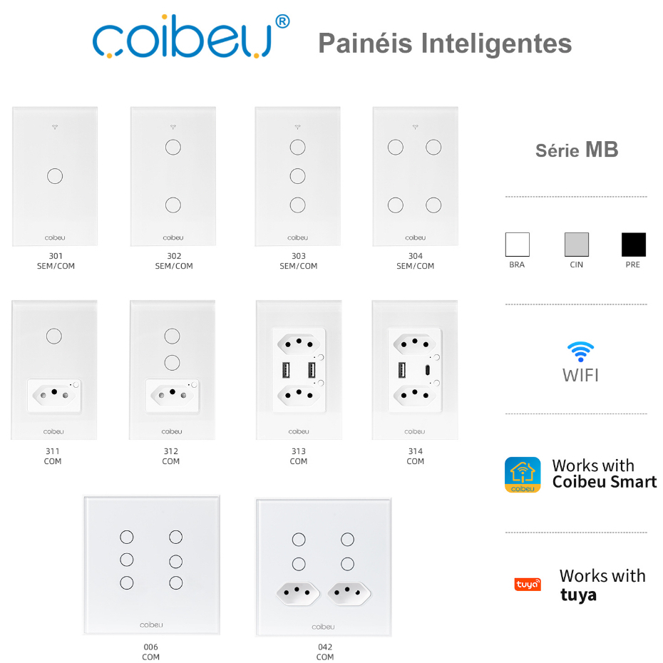 COIBEU Interruptor inteligente de toque wifi rf remoto 1 2 3 4 MB301 302 303 304