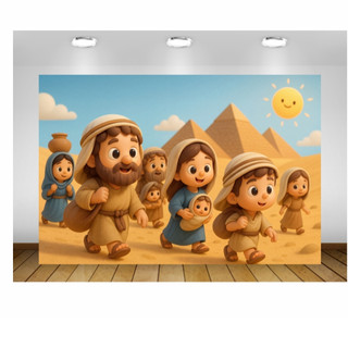 Painel de Festa Moisés no Deserto Infantil Painel de Lona Jesus e Crianças Bíblico Escola Bíblica Infantil Cristão