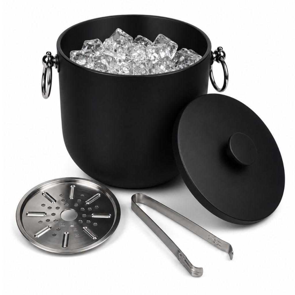 Balde de Gelo Com Tampa e Pegador 3 Litros Aço Inox Premium