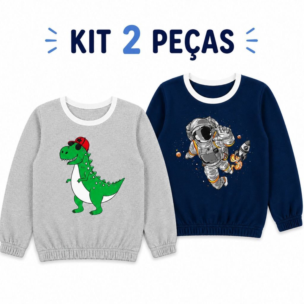 Kit 2 Casacos Moletom Infatil Peluciado Masculino/Menino Elastico Na Manga e Na Barra Quentinho Inverno