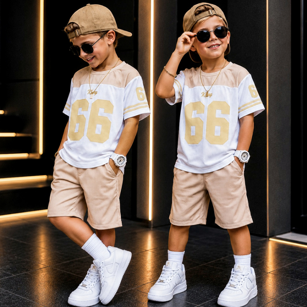 Conjunto Infantil Menino Juvenil Verão Estiloso bermuda e Blusa 100% algodão Veste Do 2 até 12 anos