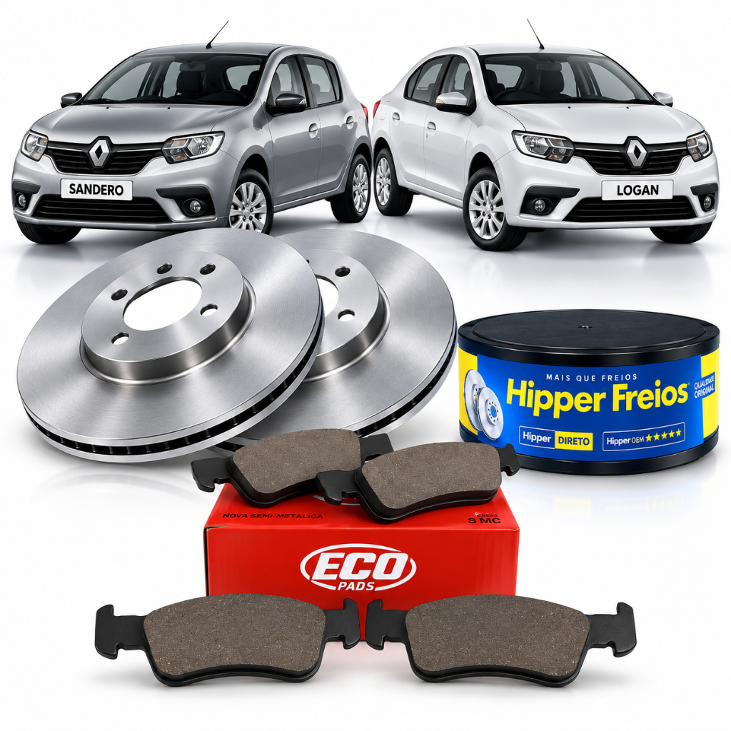 Kit Disco Freio + Pastilha de freio Renault Sandero, Logan, 2014 a 2025 Dianteiro