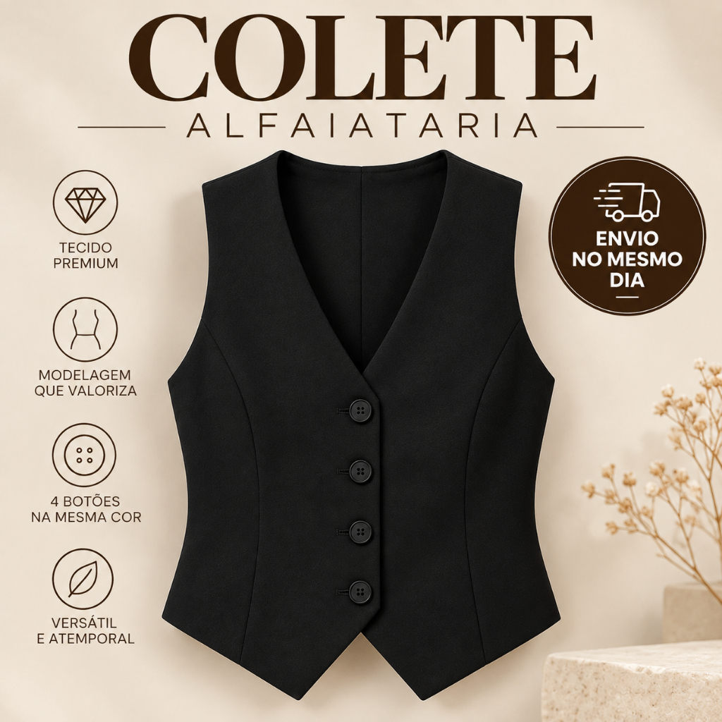 Colete Alfaiataria Feminino Social Forrado Curto Decote V Elegante Moda Feminina Verão