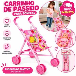 Carrinho de Boneca Infantil Dobrável Rosa Brinquedo de Passeio para Menina
