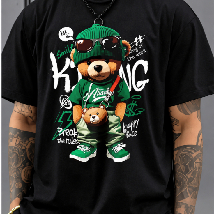 Camiseta Masculina Estampada Streetwear Algodão P ao G3 Lançamento Envio Rápido Estampa De Urso