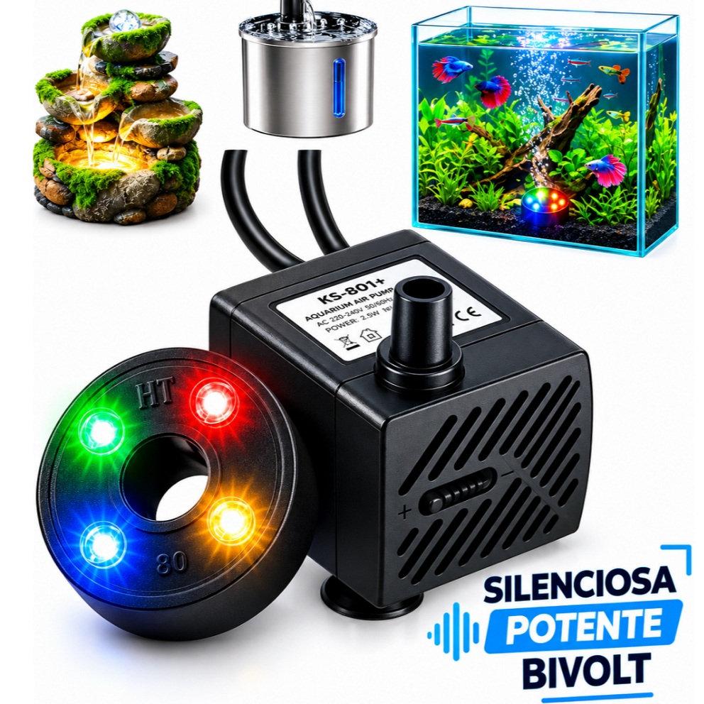 Bomba de Aquário Com Led Submersa Bivolt Bombinha Fonte Aquário Pet Gato - Oferta