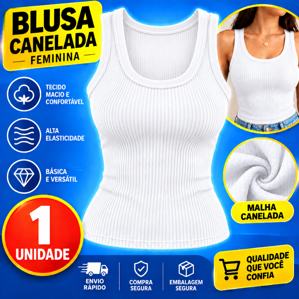Regata Feminina Canelada Blusinha Básica Casual Dia a Dia