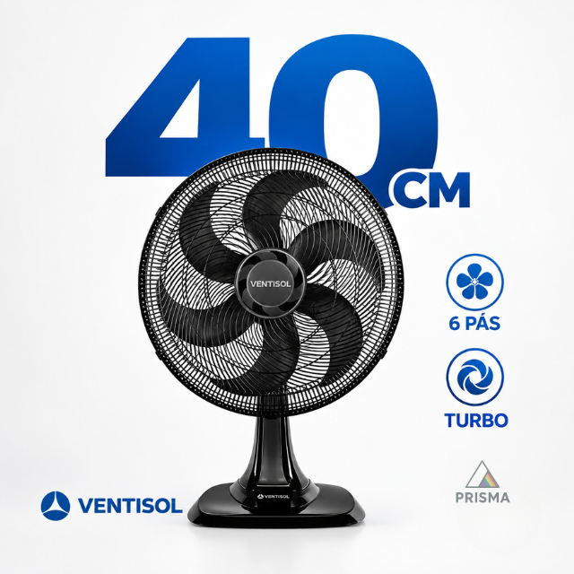 Ventilador de Mesa Ventisol 6 pás · 40cm · Turbo · Silencioso