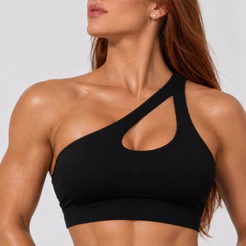 Top Fitness Feminino Um Ombro Só com Bojo Suplex Modelo One Shoulder Abertura Frontal para Academia