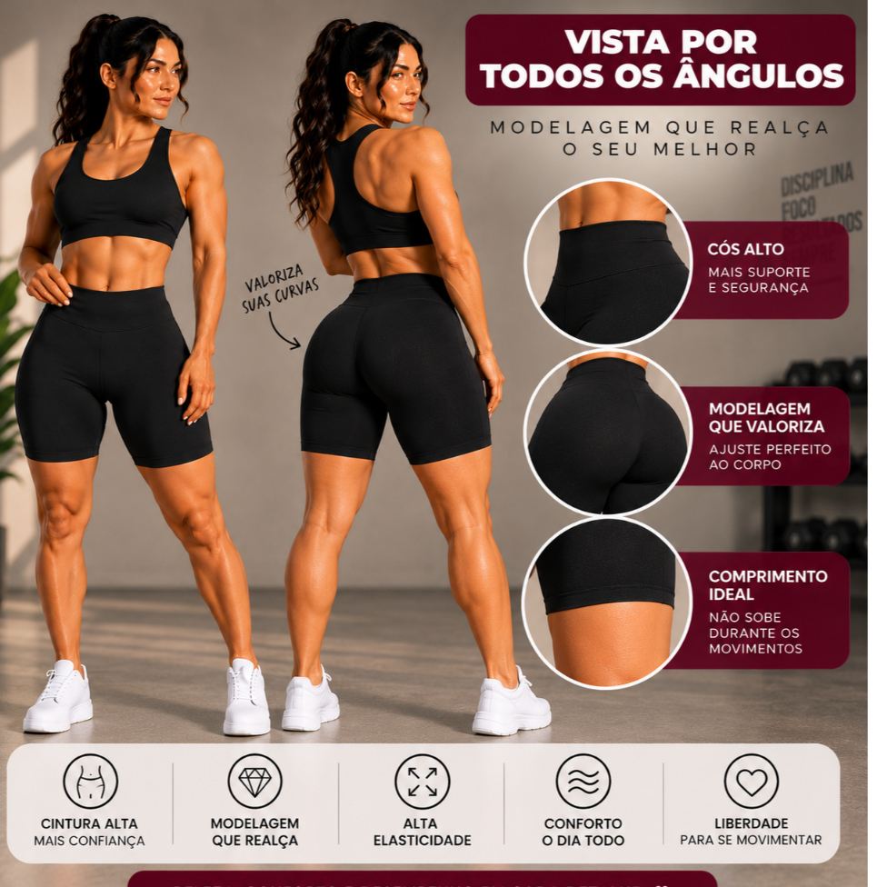 Conjunto  Feminino Suplex  Top Nadador + Bermuda Ciclista Modeladora Confortável para Academia