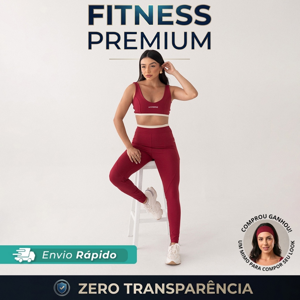 Conjunto Fitness Feminino Legging + Top Poliamida Premium | Alta Compressão | Zero Transparência | Academia | Bolso