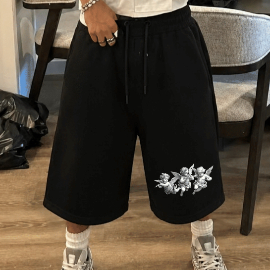 Short Masculino Baggy Moletom Premium Estampado Oversized Largo Swag Streetwear Casual Algodão Elastico Verão