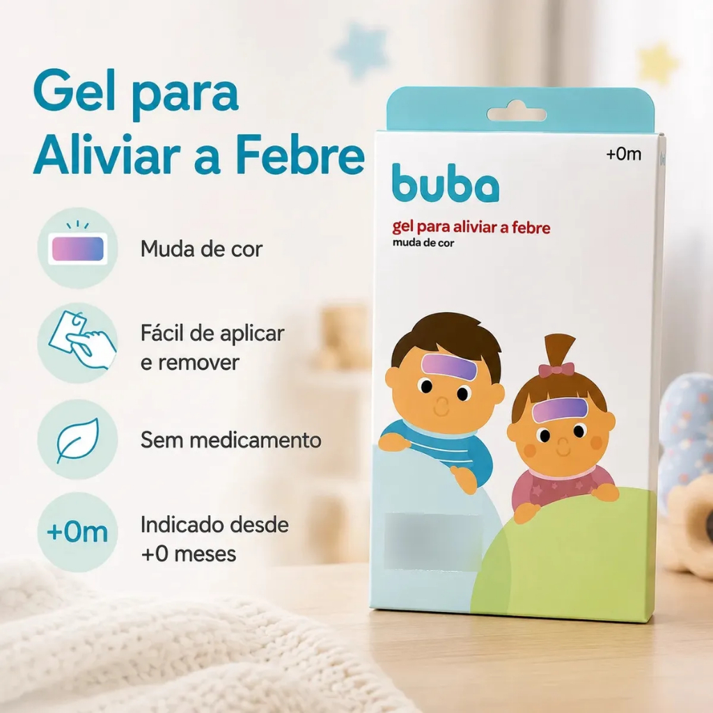 Gel Adesivo Para Febre Buba Muda De Cor Infantil com 4 Compressas Refrescantes