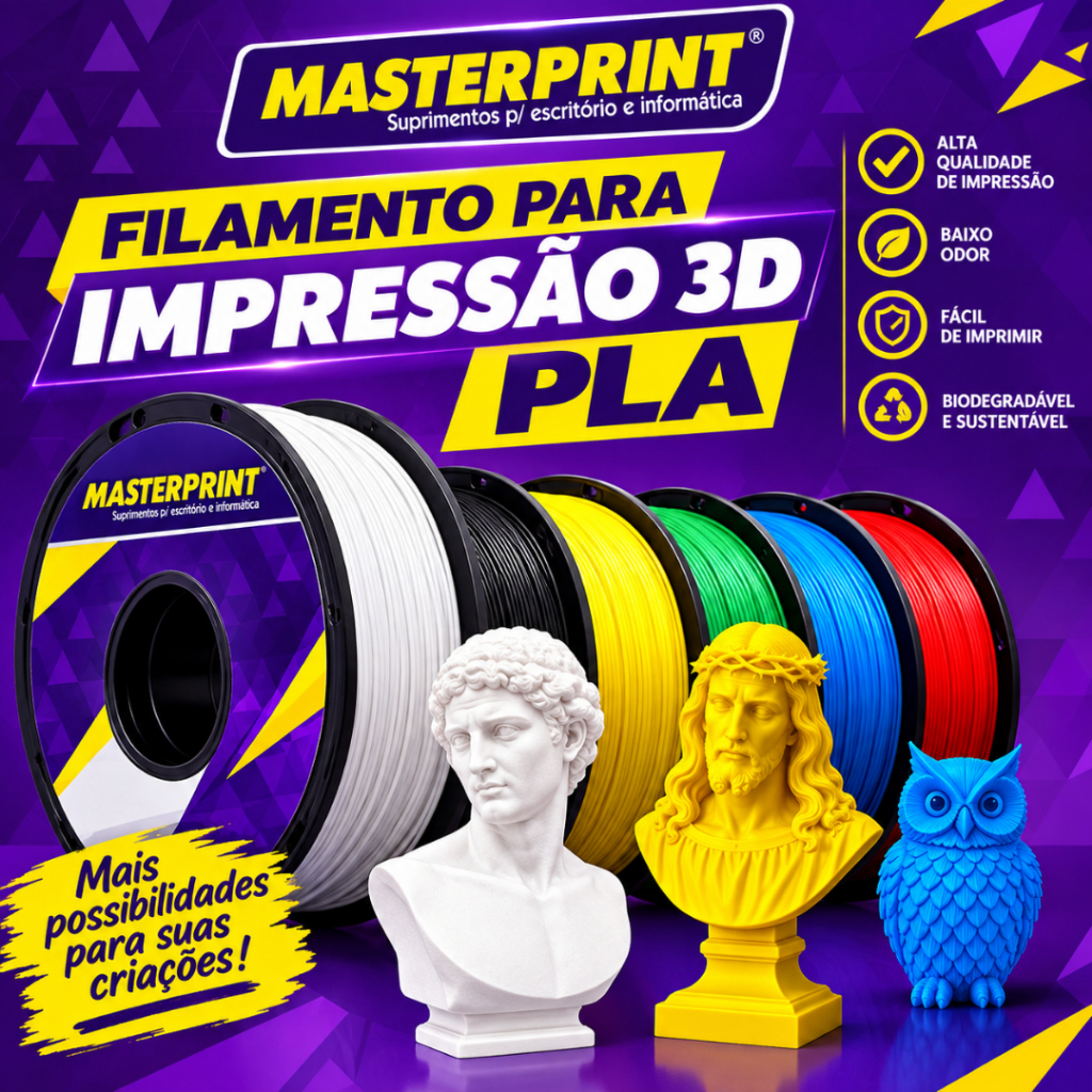 Filamento MasterPrint PLA - 1Kg 1.75mm Biodegradável para Impressora 3D Envio Rápido