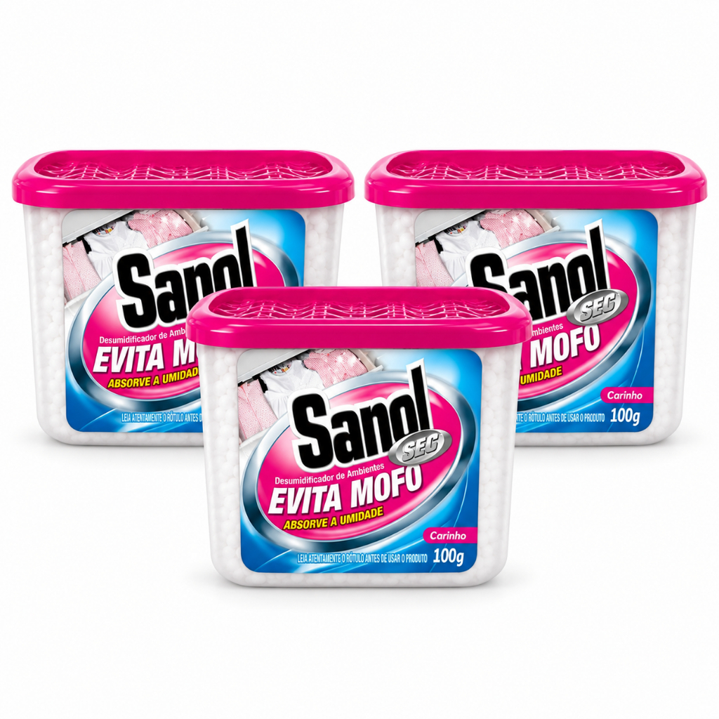 Desumidificador Anti Mofo Sanol Sec Carinho Compacto e Eficaz com Fragrância Suave Gavetas Armários