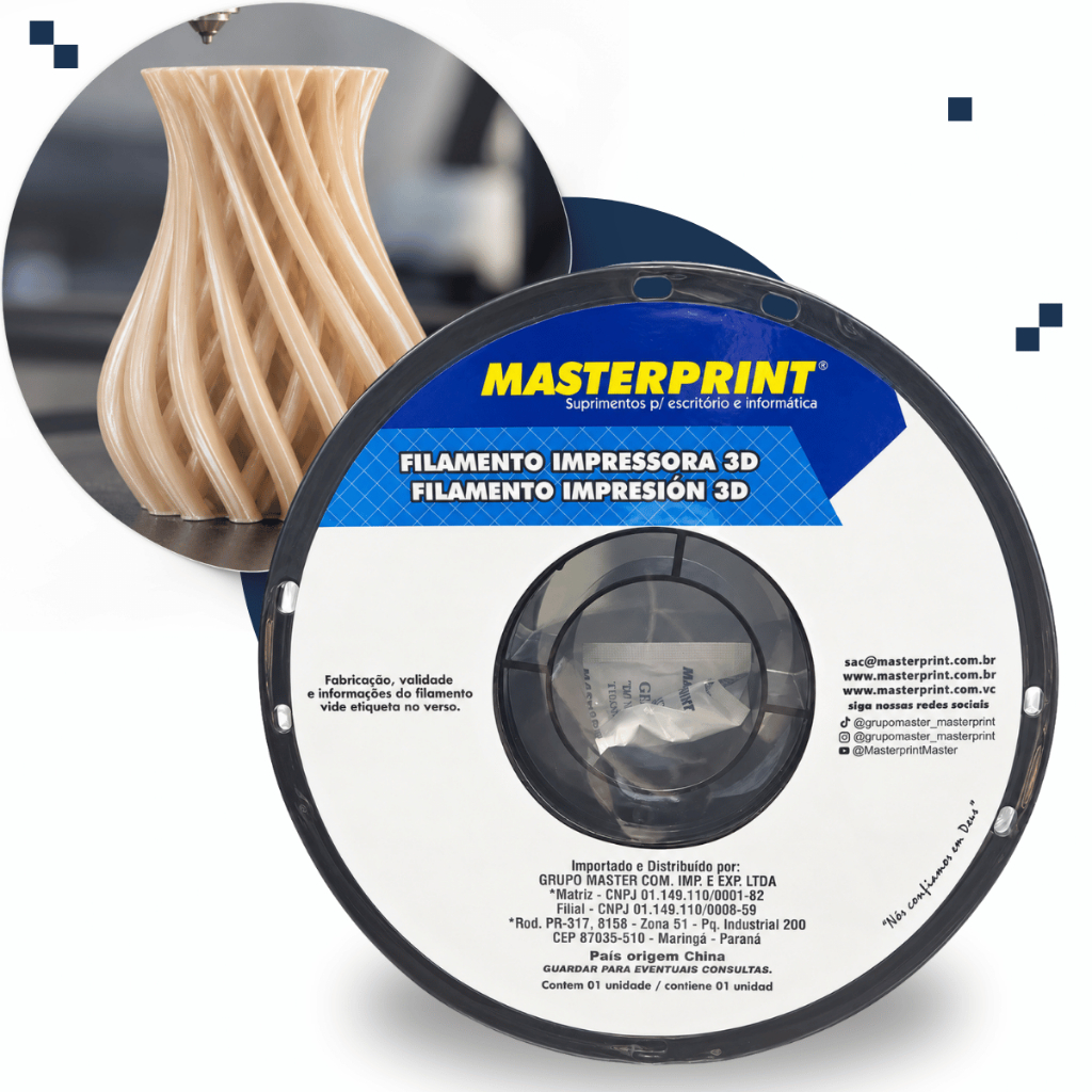 Filamento Impressora 3D PETG 1,75mm 1kg Cor Skin Bege Masterprint Alta Resistência E Flexibilidade