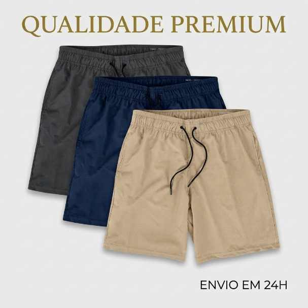 Bermuda Masculina Tactel Esportiva com Elastano Bolsos e Cintura com Cordão