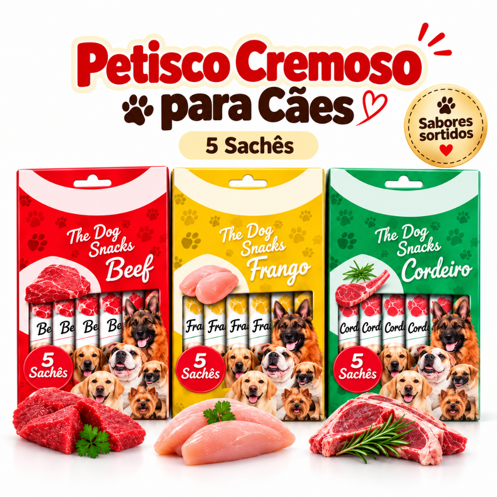 Petisco Cremoso para Cães Tipo Churu 5 Sachês Sabores Carne Frango e Cordeiro Snack Úmido