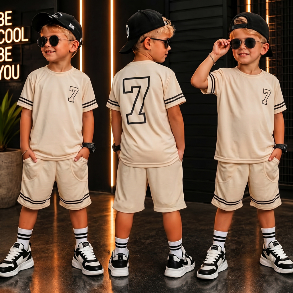 Conjunto Infantil Menino Estiloso Verão Lançamento Juvenil  Camiseta e Bermuda Veste Do 2 ao 12 anos