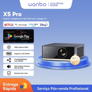 Projetor Wanbo X5 Pro 2025 1100ANSI 4K Google Assistant Tela 120" Bluetooth Som Premium Casa