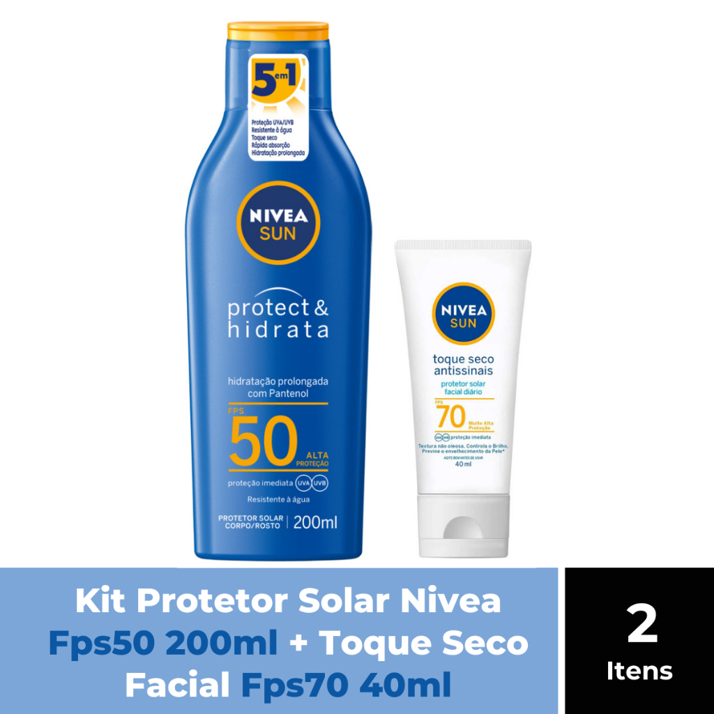 KIT PROTETOR SOLAR NIVEA FPS50 200ml + TOQUE SECO FACIAL FPS70
