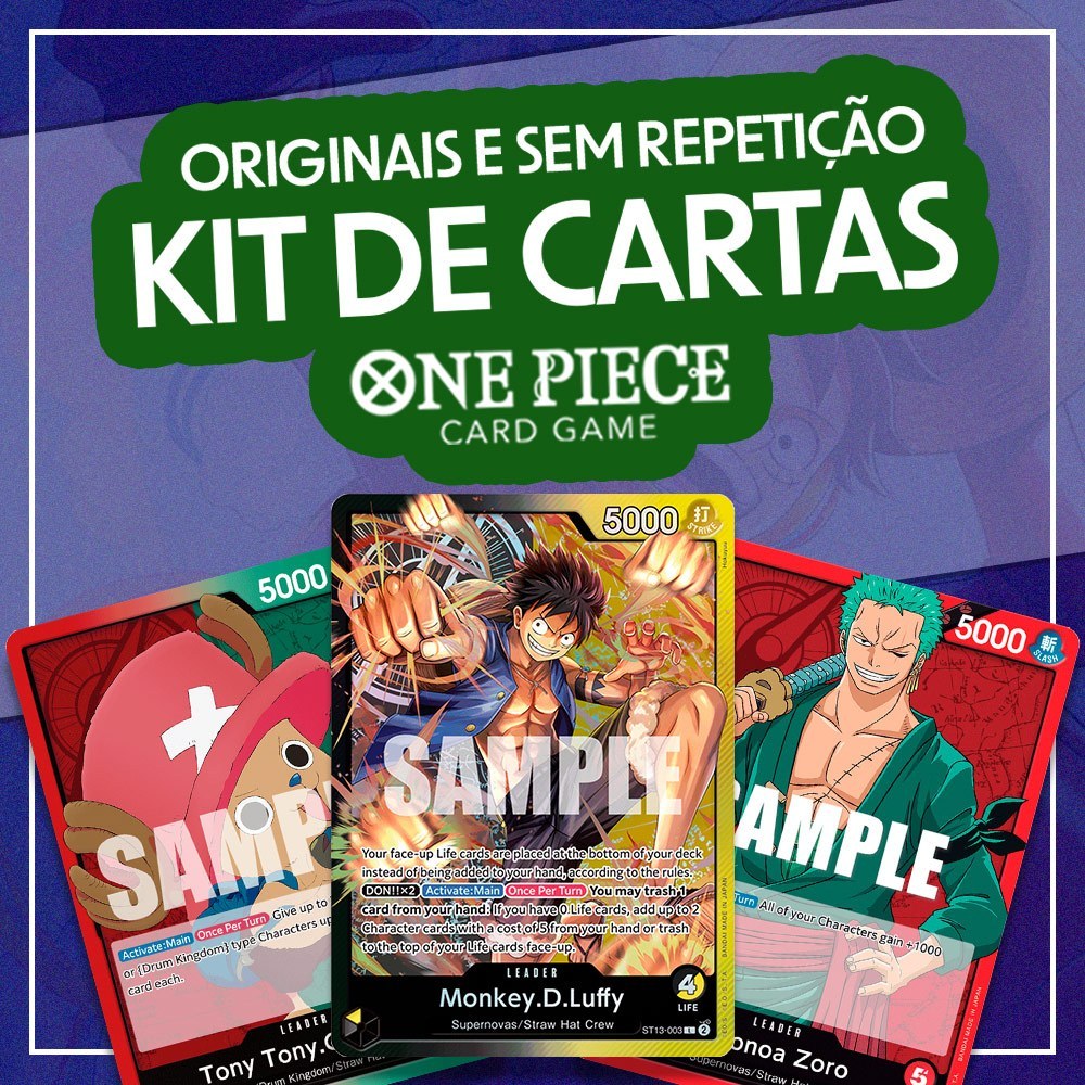 Cartas One Piece Lote de 20 a 100 Cartas Originais Sem Repetição Bandai