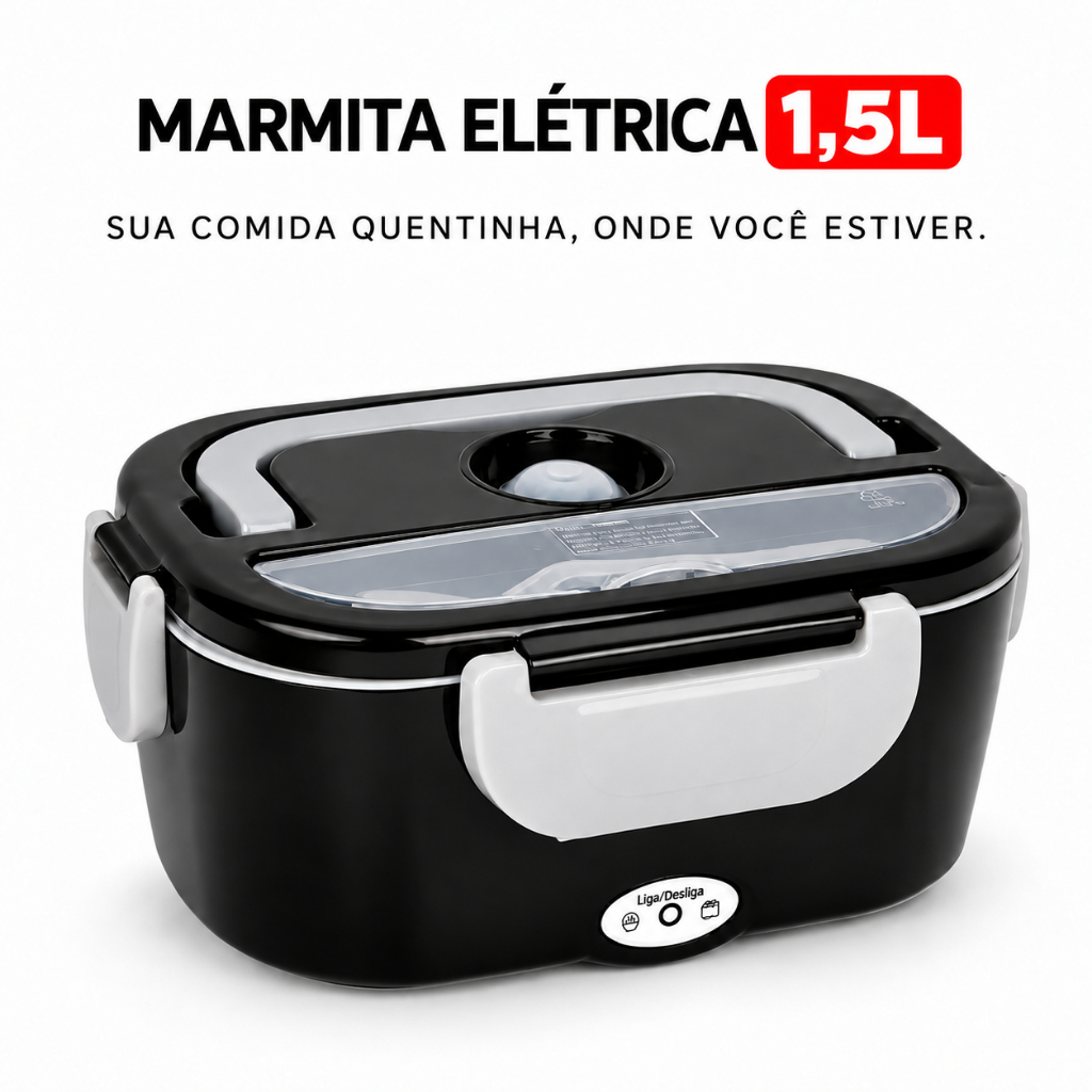 Marmita Elétrica Térmica Portátil Bivolt 1,5L 60W Marmiteira Aquecedora Sem Água com Colher