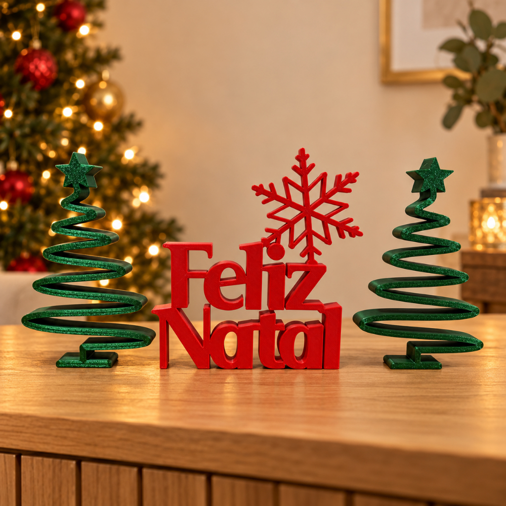 Kit Decorativo Feliz Natal 3 Peças Enfeite Natalino Para Mesa