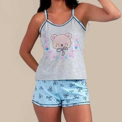 Pijama Feminino de Malha Estampado com Alcinha + Shorts Tamanho 40, 44, 46, 48, 50 | Conjunto Leve e Confortável