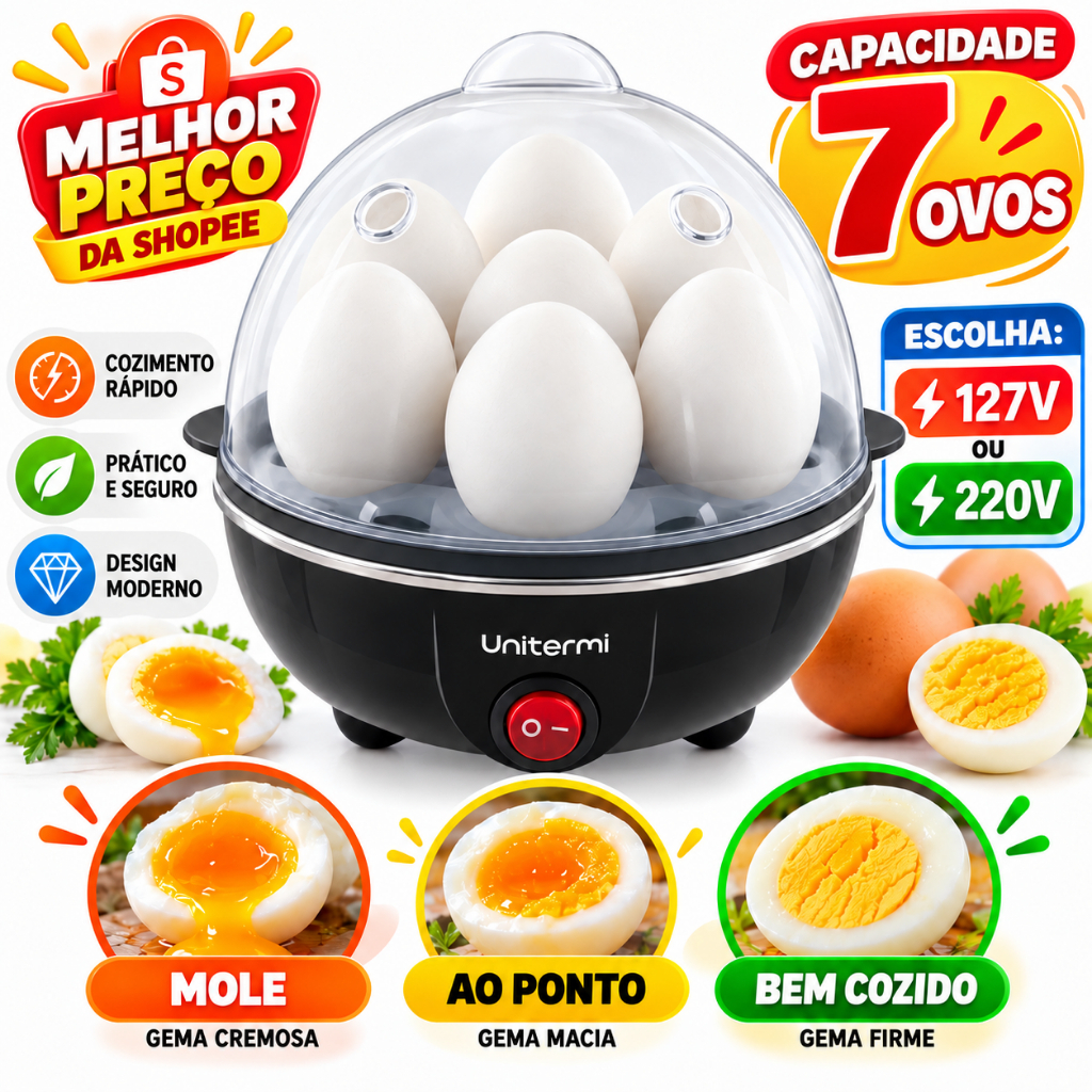 Cozedor de Ovos Elétrico Portátil Cozinha à Vapor 110v / 220v Máquina De Cozinhar Preto 7 ovos