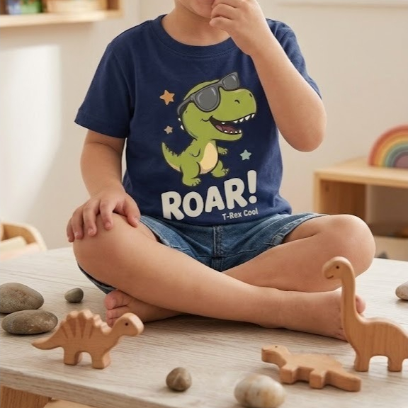 Camiseta Infantil Unissex Dinossauro T-Rex Estampada Menino Menina Dia das Crianças