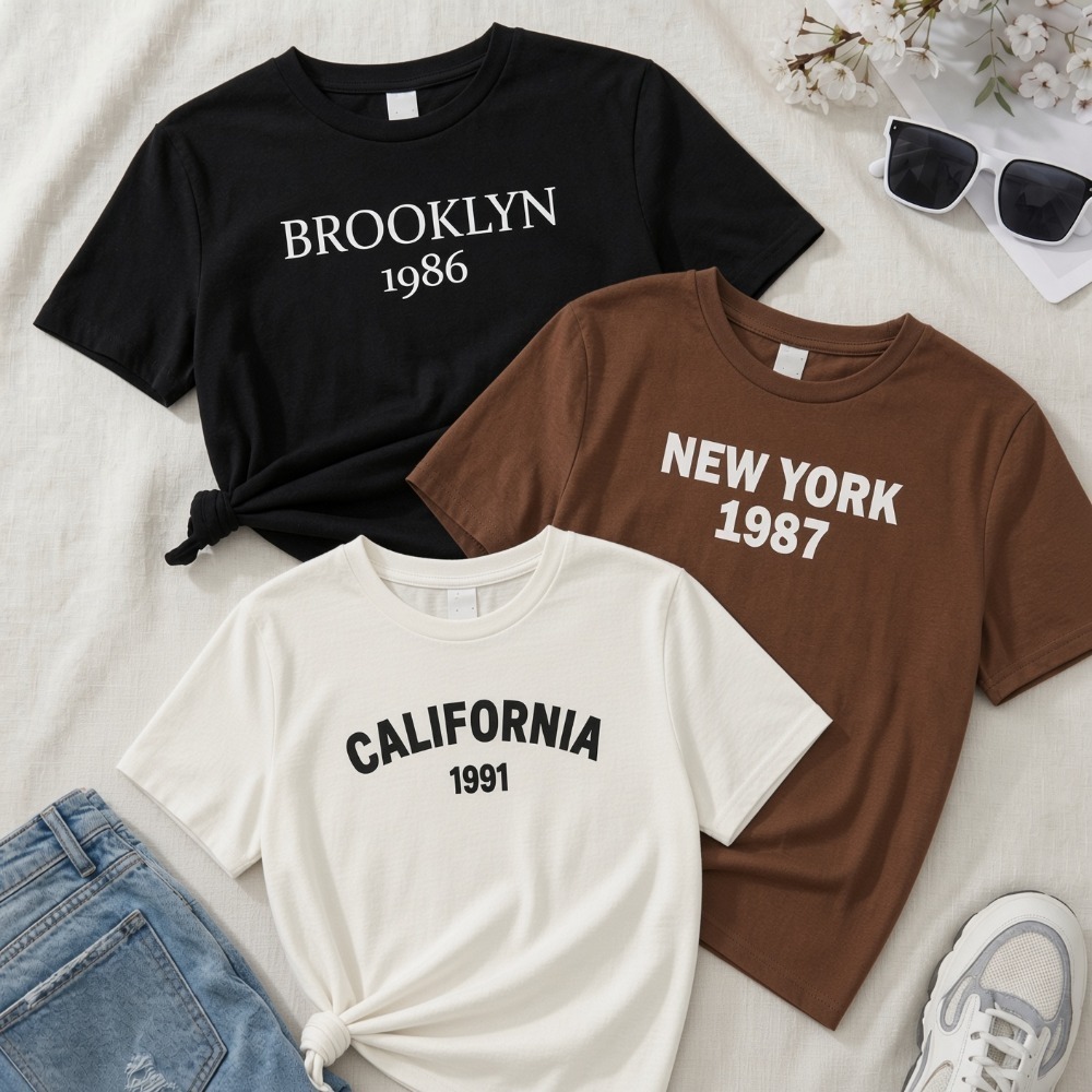 Kit 3 Camisetas Femininas Estampadas | Brooklyn 1986 + New York 1987 + California 1991 | USA
