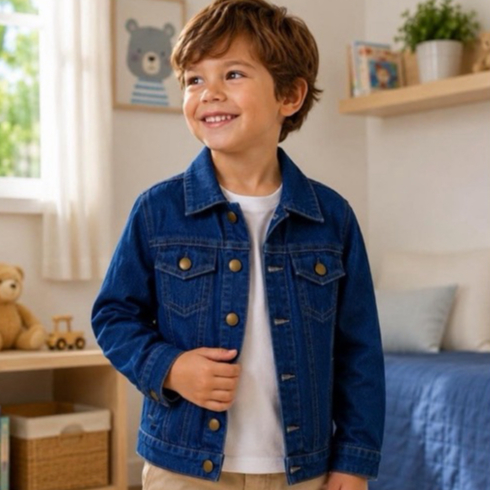Jaqueta Jeans Menino Infantil Juvenil Azul Escuro Manga Longa 2 ao 16