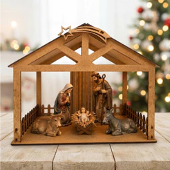 Casinha Presépio Natalino em MDF Estábulo com Cerca e Manjedoura Decoração Natal
