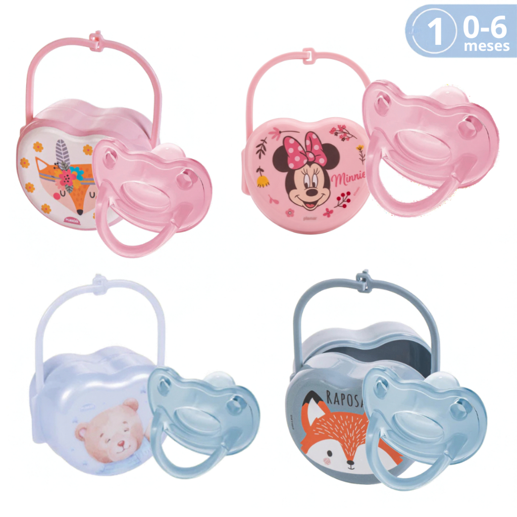Chupeta Lillo 100% Silicone Ortodôntica para Bebê 0-6 Meses + Porta-Chupeta com Alça Plasútil