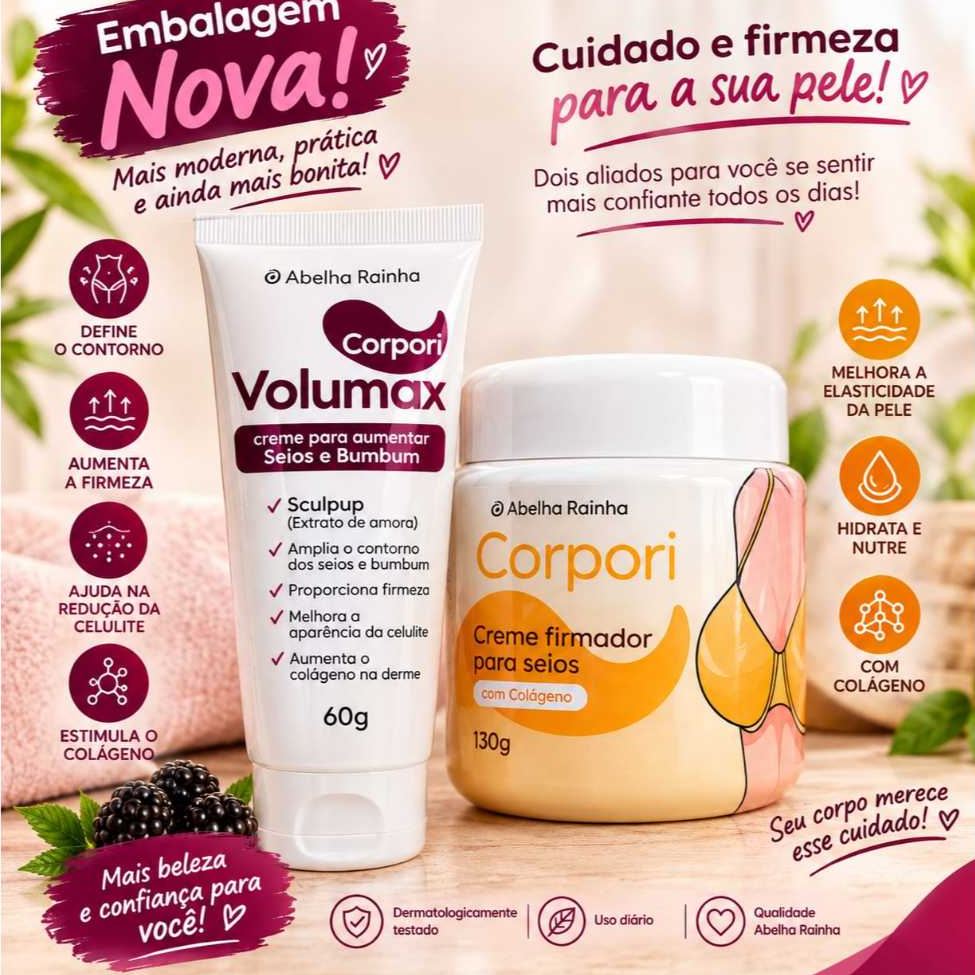 Kit Creme Firmador para Seios + Creme p/ Aumentar os Seios e Bumbum Abelha Rainha