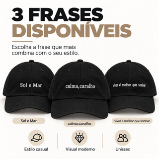 Boné Bordado Frases Praia Verão Aba Curva Ajustável Maculino Feminino Casual