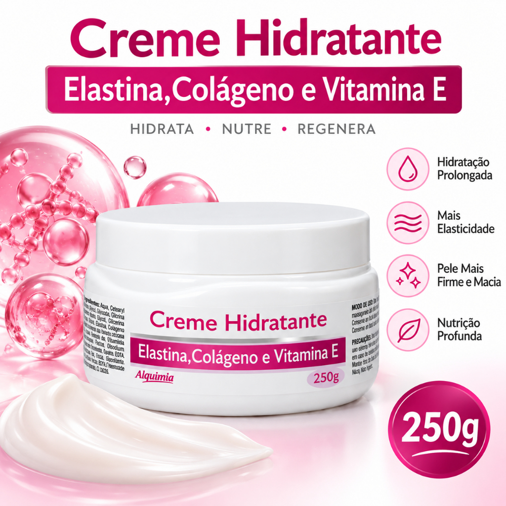 Creme Hidratante Elastina - Colágeno - Vitamina E 250g - Alquimia