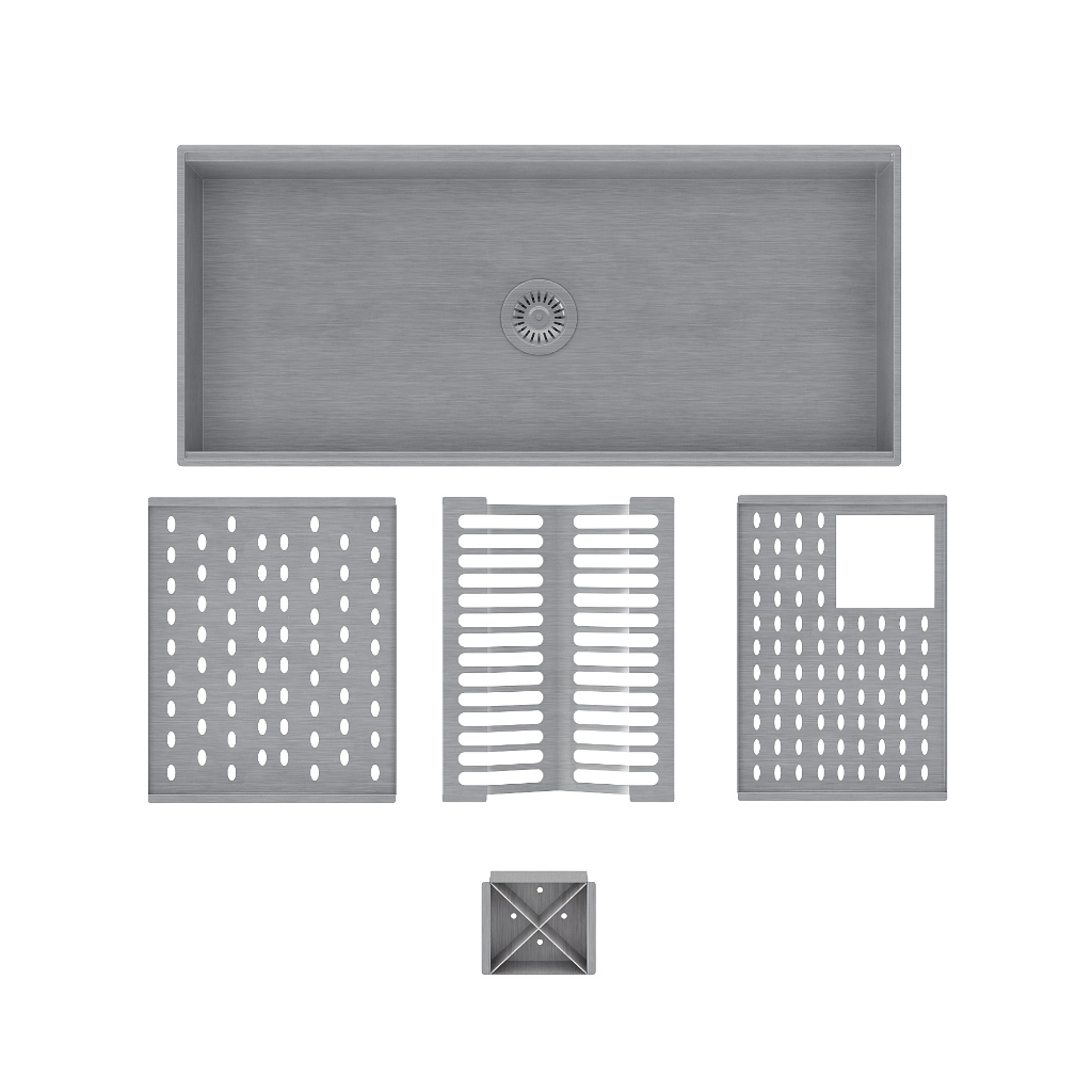 Cuba de cozinha com módulos porta pratos, copos e talheres em aço inox 304 - CAC0023-N