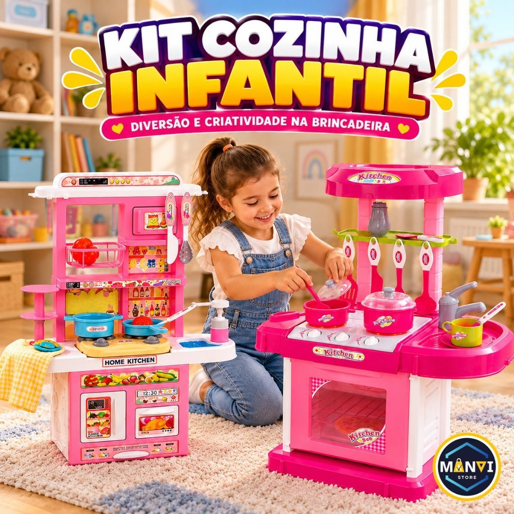 Brinquedo Kit Cozinha Infantil Completo Luzes Som Acessórios Fogão Forno Panelinha Acessórios Menina